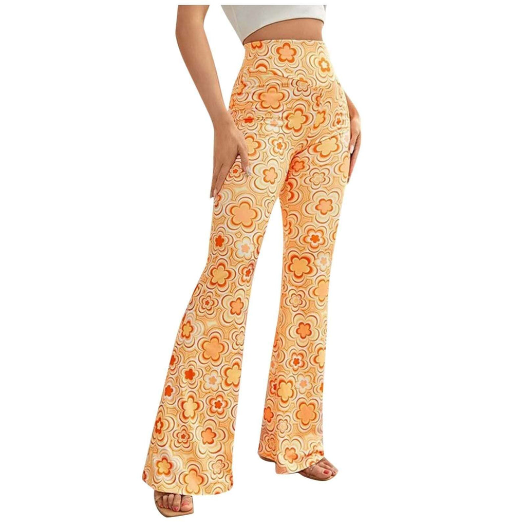 Women's High Waist Floral Flared Trousers-DESTINY