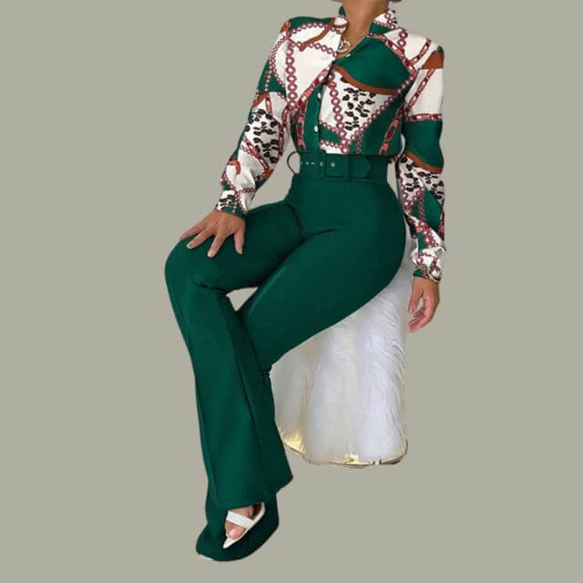 Charlotte - Flare trousers with matching blouse in floral print-DESTINY