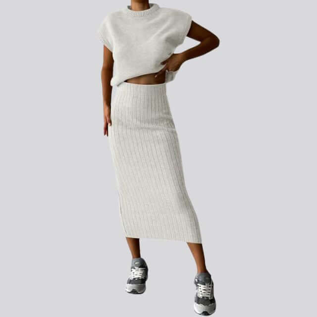 Shienna - Sleeveless knit top and matching ribbed midi skirt set-DESTINY