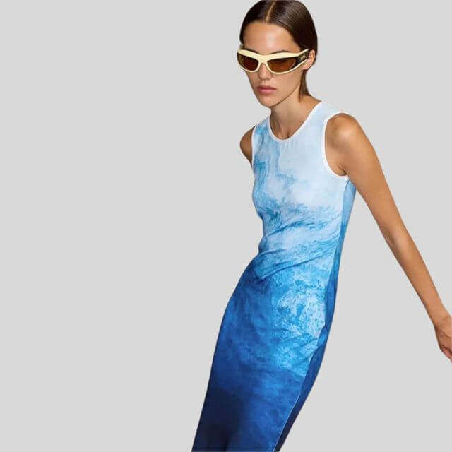 Mia - Ombre midi dress with oceanic colours-DESTINY