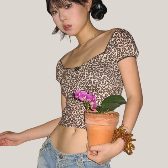 Zara - Leopard print crop top with vintage flair-DESTINY