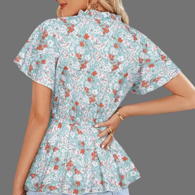 Eleanor - Floral peplum blouse with V-neckline-DESTINY