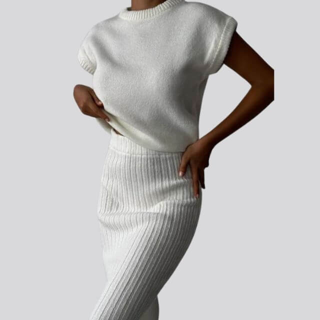 Shienna - Sleeveless knit top and matching ribbed midi skirt set-DESTINY