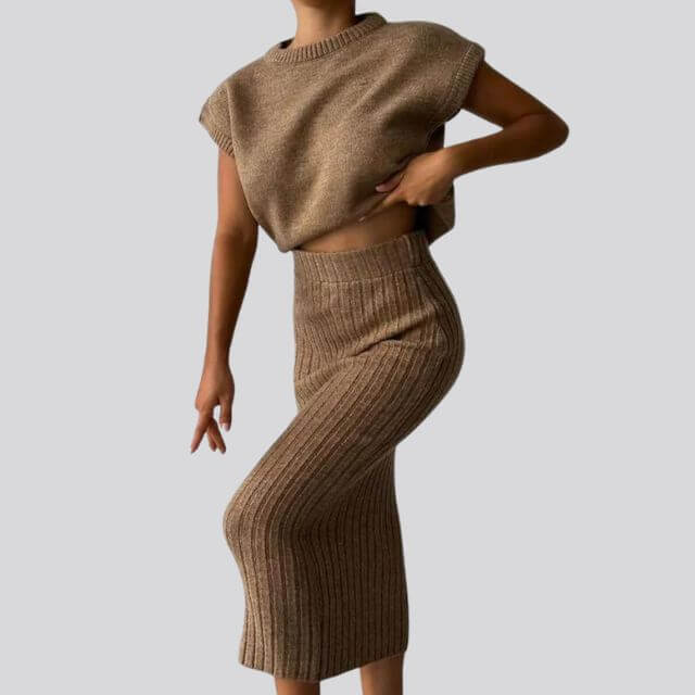 Shienna - Sleeveless knit top and matching ribbed midi skirt set-DESTINY