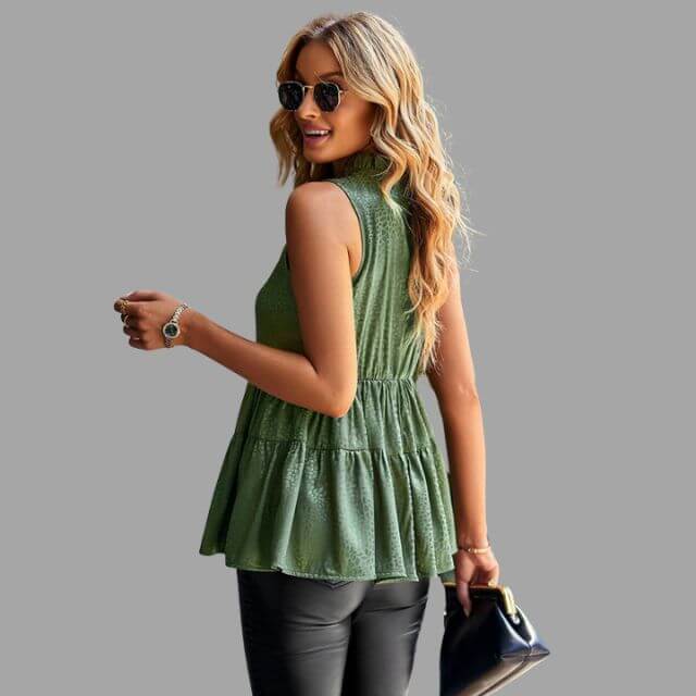 Geraldine - Sleeveless peplum top with stand-up collar-DESTINY