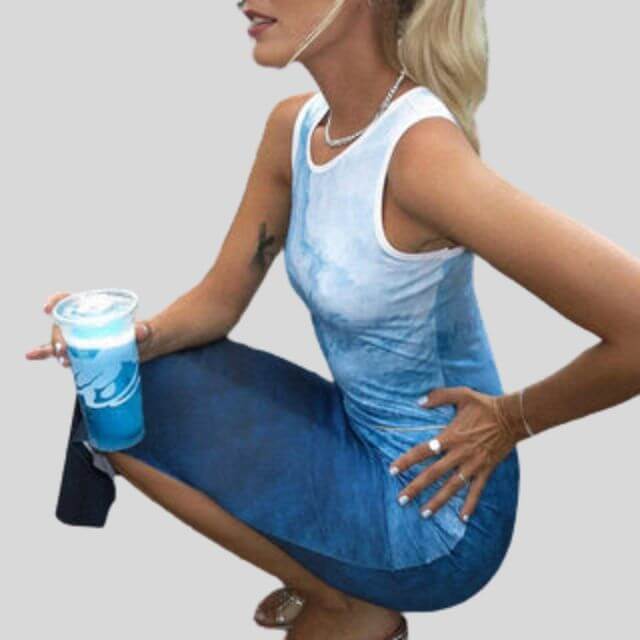 Mia - Ombre midi dress with oceanic colours-DESTINY