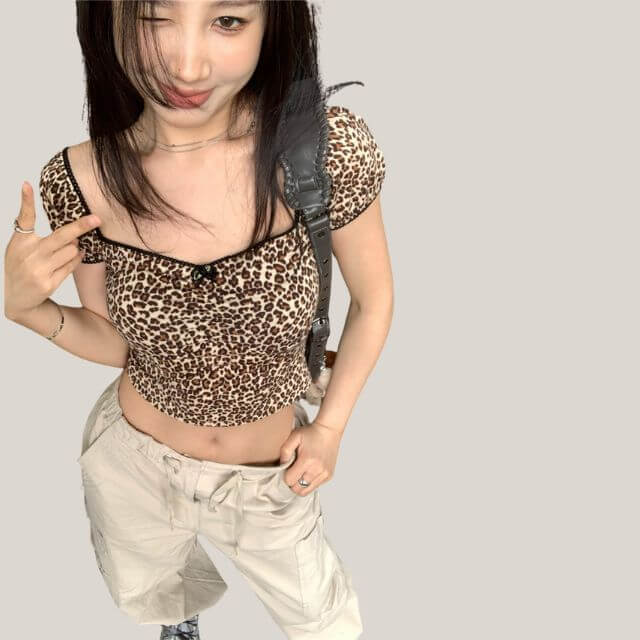 Zara - Leopard print crop top with vintage flair-DESTINY