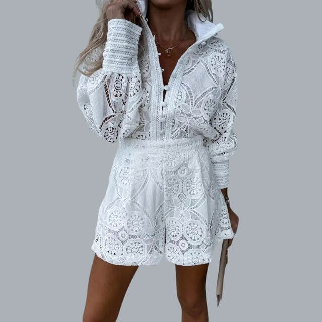 Avelina - Lace embroidery set with drawstring-DESTINY