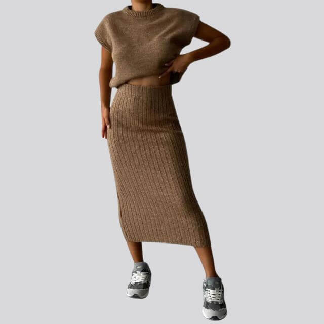 Shienna - Sleeveless knit top and matching ribbed midi skirt set-DESTINY