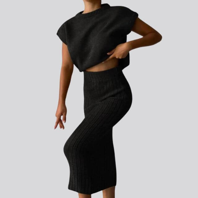 Shienna - Sleeveless knit top and matching ribbed midi skirt set-DESTINY