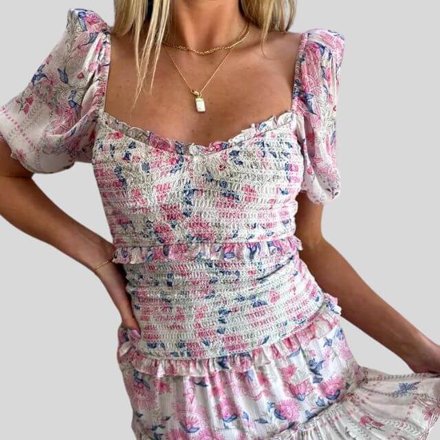 Madeline - Floral dress with puff sleeves-DESTINY