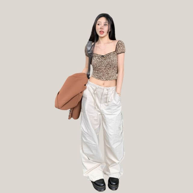 Zara - Leopard print crop top with vintage flair-DESTINY