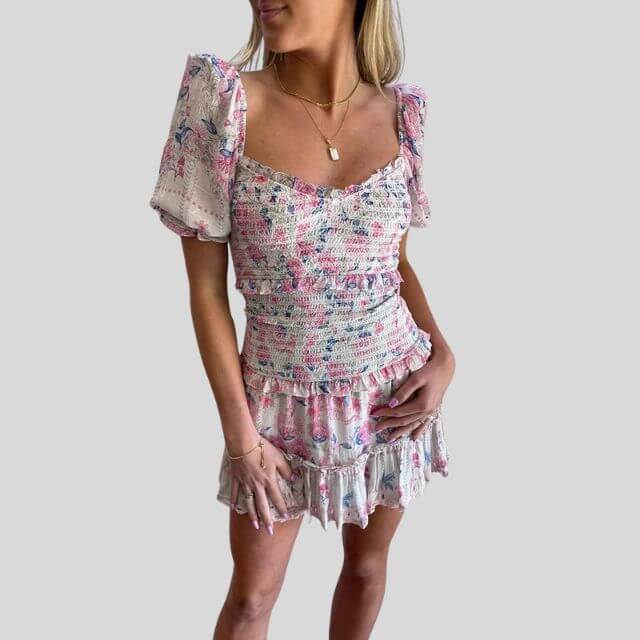 Madeline - Floral dress with puff sleeves-DESTINY