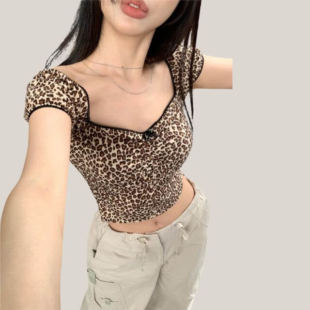 Zara - Leopard print crop top with vintage flair-DESTINY