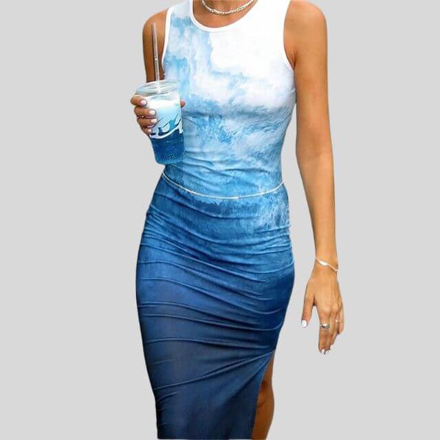 Mia - Ombre midi dress with oceanic colours-DESTINY