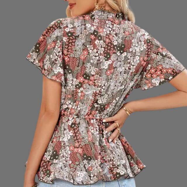 Eleanor - Floral peplum blouse with V-neckline-DESTINY