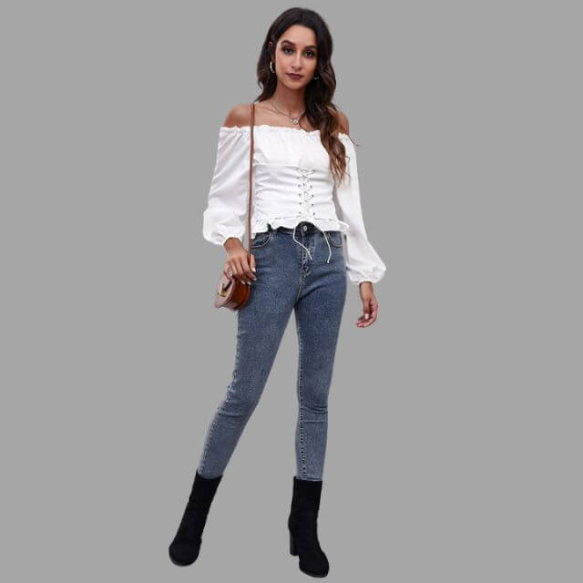 Ashley - Off-the-shoulder blouse with lace-up front-DESTINY