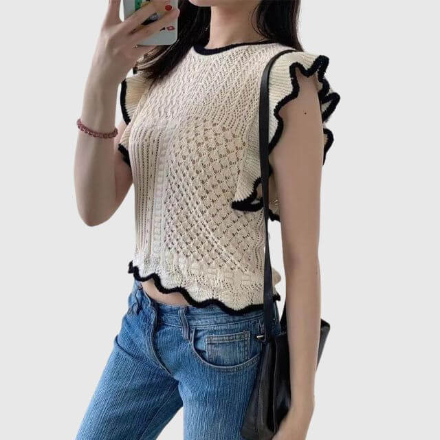 Layla - Crocheted knitted top with contrasting trim-DESTINY