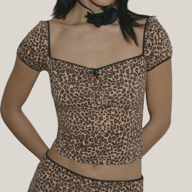 Zara - Leopard print crop top with vintage flair-DESTINY