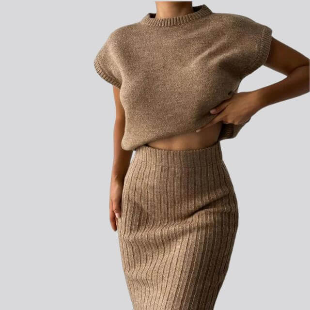 Shienna - Sleeveless knit top and matching ribbed midi skirt set-DESTINY