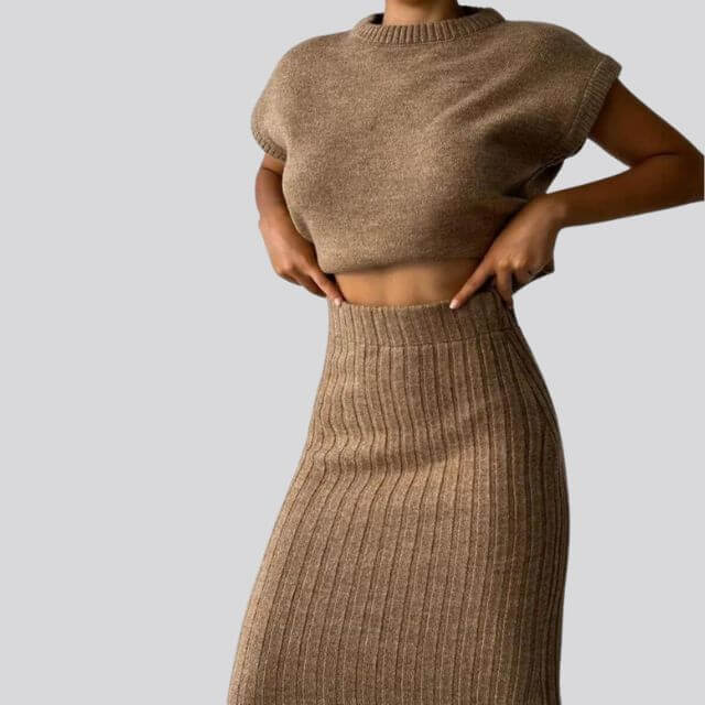 Shienna - Sleeveless knit top and matching ribbed midi skirt set-DESTINY