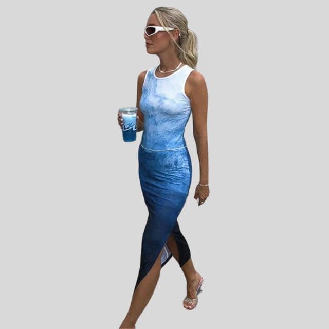 Mia - Ombre midi dress with oceanic colours-DESTINY