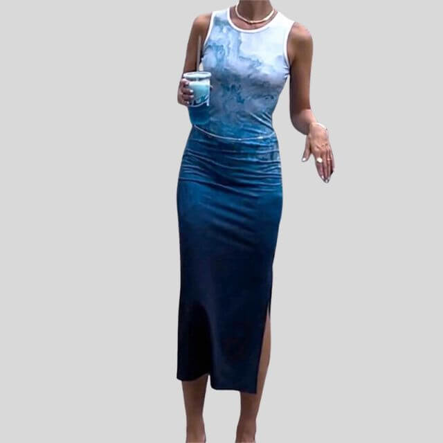 Mia - Ombre midi dress with oceanic colours-DESTINY