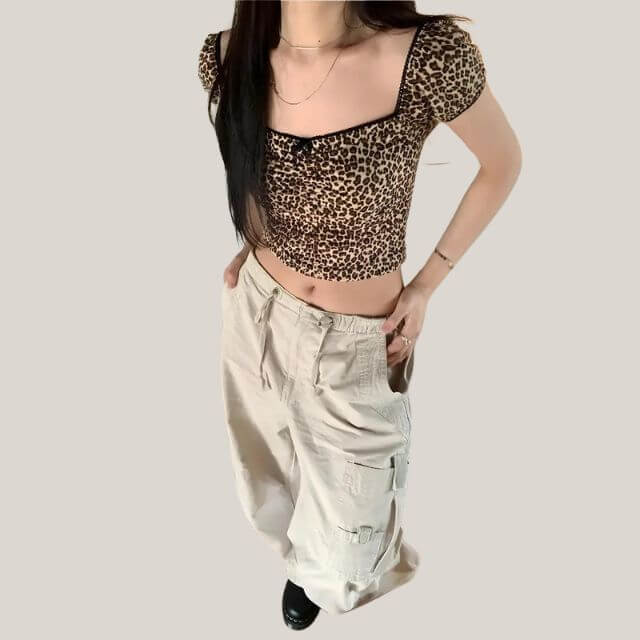 Zara - Leopard print crop top with vintage flair-DESTINY