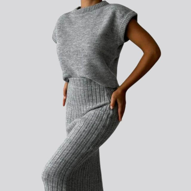 Shienna - Sleeveless knit top and matching ribbed midi skirt set-DESTINY