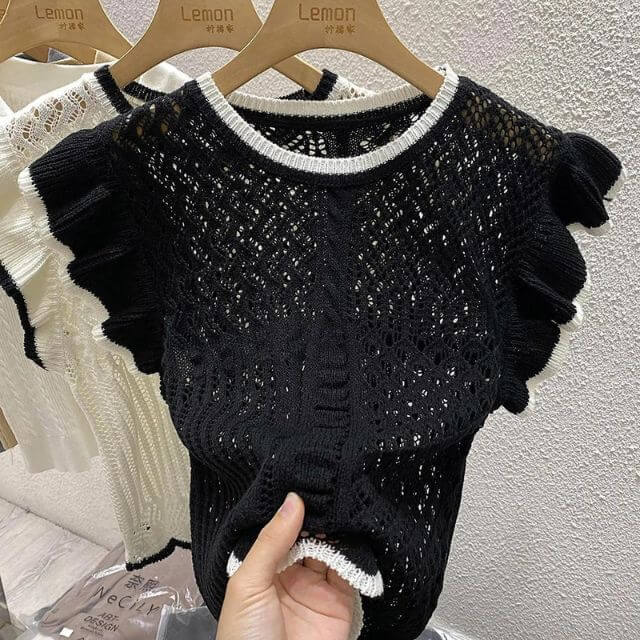 Layla - Crocheted knitted top with contrasting trim-DESTINY