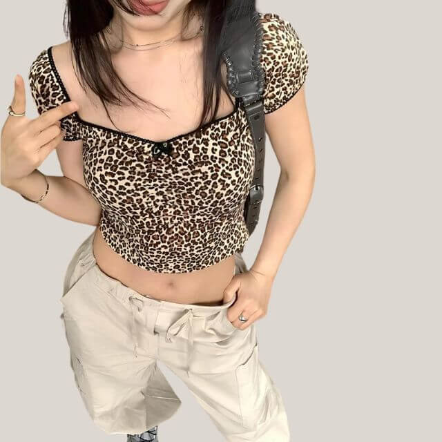 Zara - Leopard print crop top with vintage flair-DESTINY