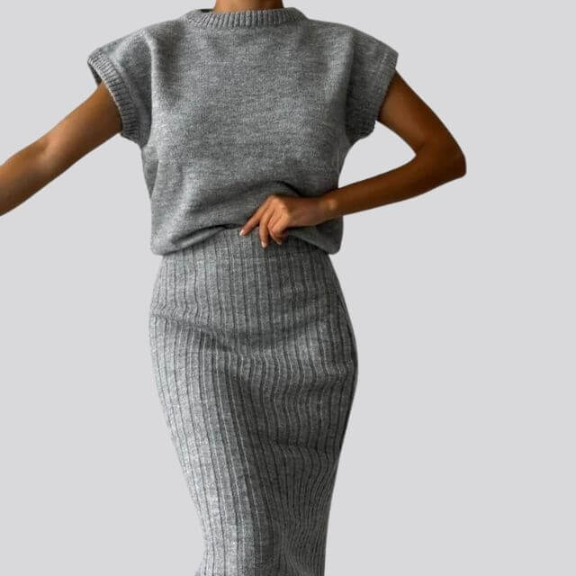 Shienna - Sleeveless knit top and matching ribbed midi skirt set-DESTINY