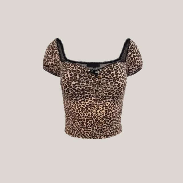 Zara - Leopard print crop top with vintage flair-DESTINY