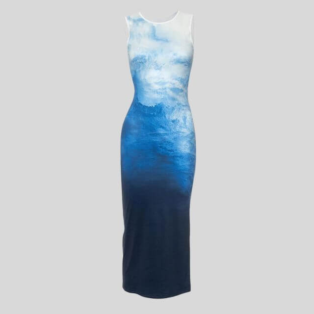 Mia - Ombre midi dress with oceanic colours-DESTINY