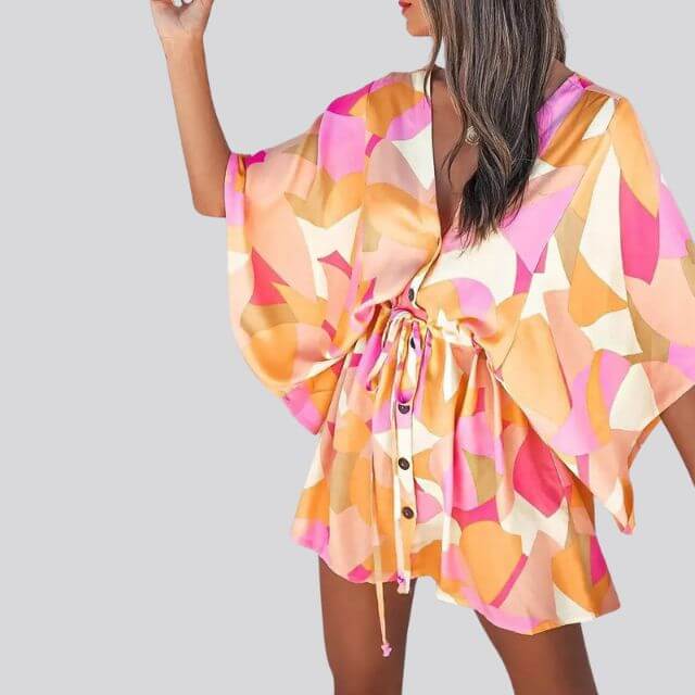 Giselle Boho Shirt Dress With V-Neck and Floral Print-DESTINY