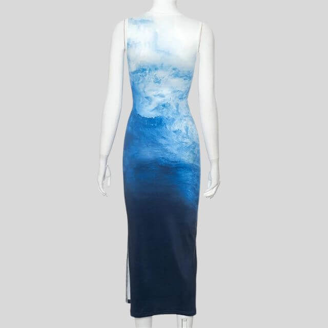 Mia - Ombre midi dress with oceanic colours-DESTINY