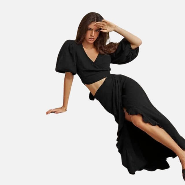 Miranda - Bohemian two-piece set with wrap skirt and crop top-DESTINY