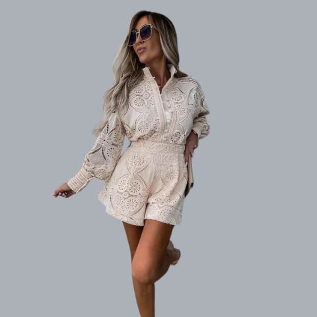 Avelina - Lace embroidery set with drawstring-DESTINY