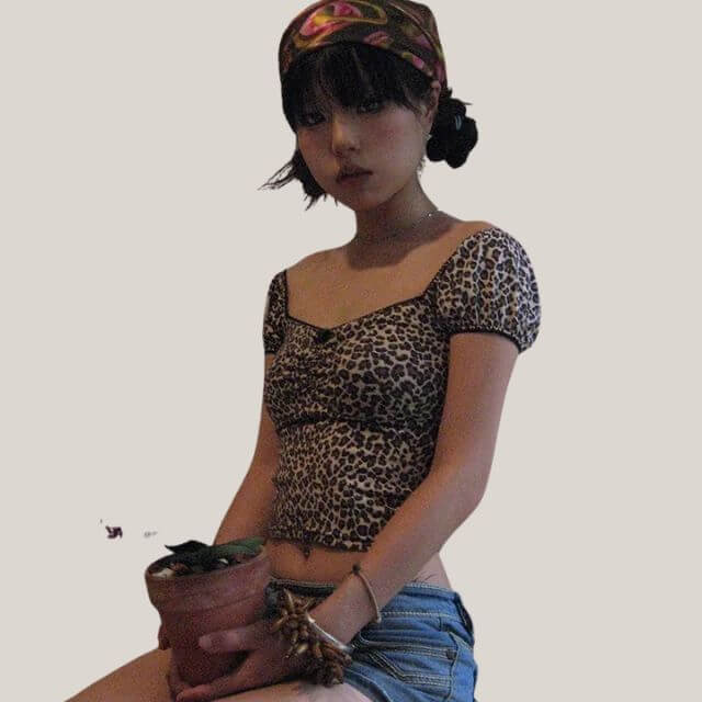 Zara - Leopard print crop top with vintage flair-DESTINY