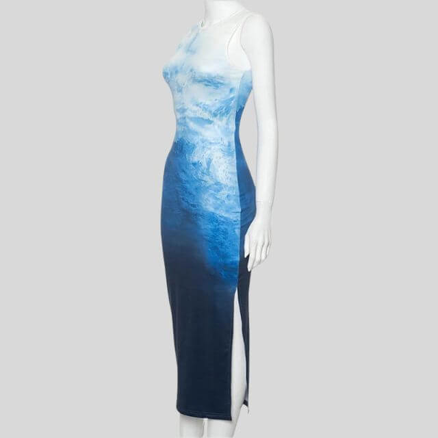 Mia - Ombre midi dress with oceanic colours-DESTINY