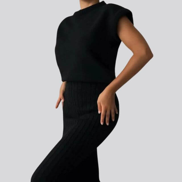 Shienna - Sleeveless knit top and matching ribbed midi skirt set-DESTINY