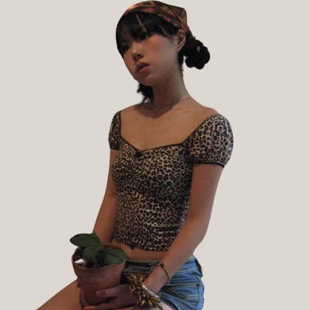 Zara - Leopard print crop top with vintage flair-DESTINY