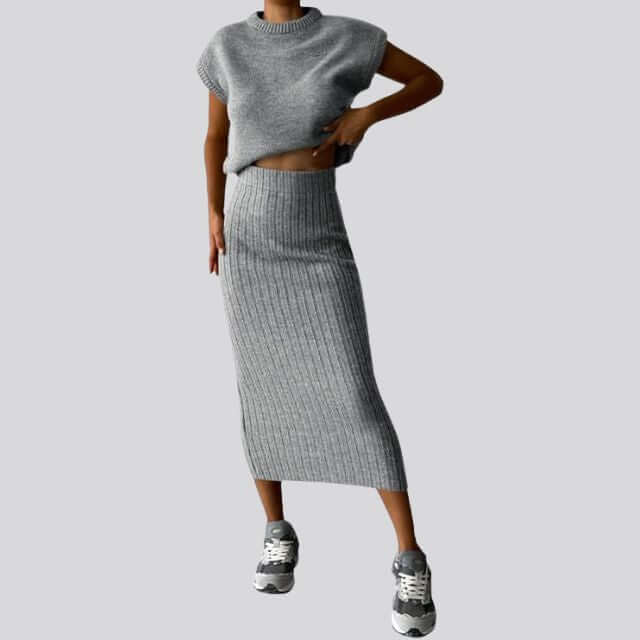 Shienna - Sleeveless knit top and matching ribbed midi skirt set-DESTINY