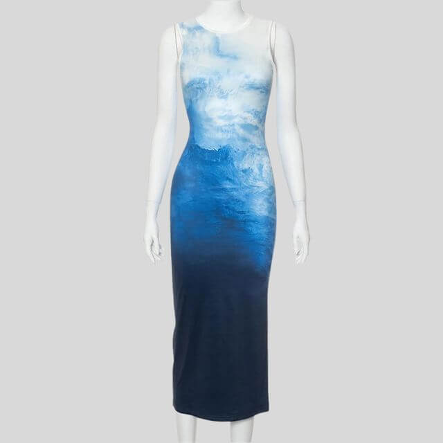 Mia - Ombre midi dress with oceanic colours-DESTINY