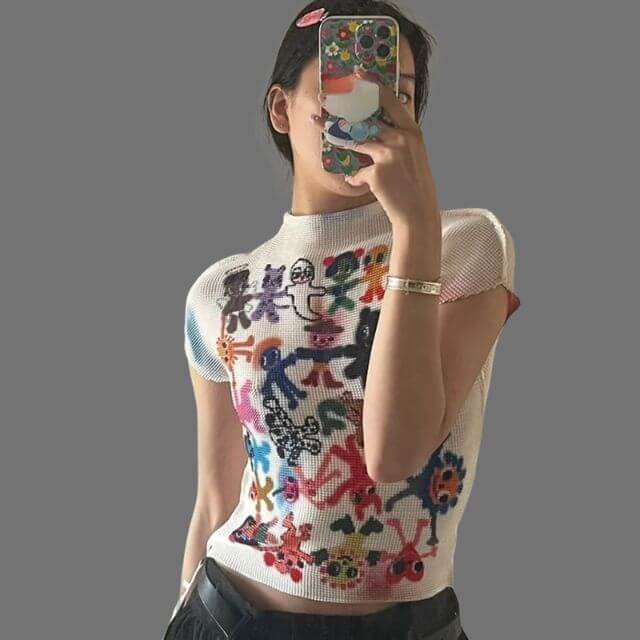 Freya - Vintage-inspired patterned knitted top with high neckline-DESTINY