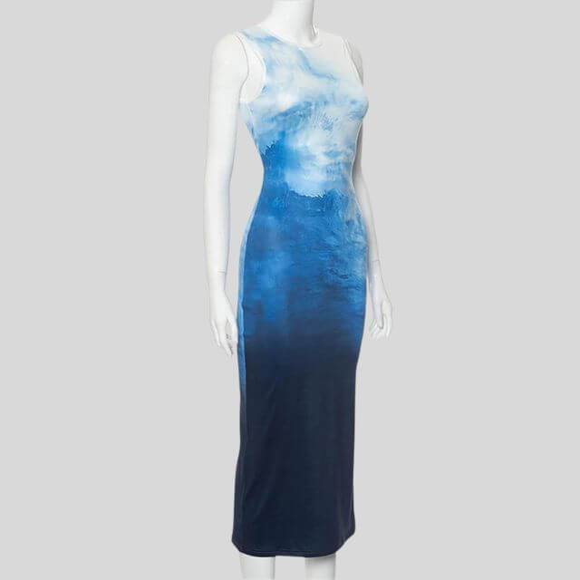 Mia - Ombre midi dress with oceanic colours-DESTINY