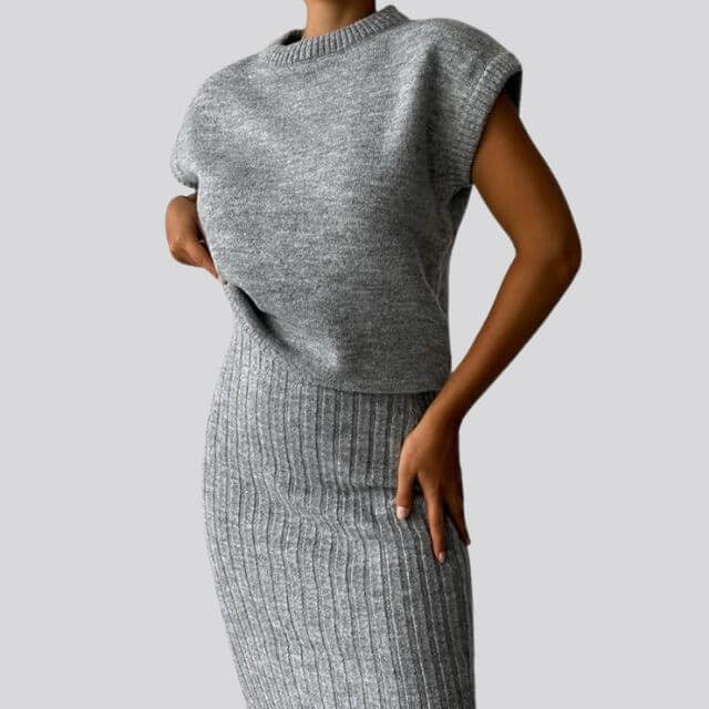 Shienna - Sleeveless knit top and matching ribbed midi skirt set-DESTINY