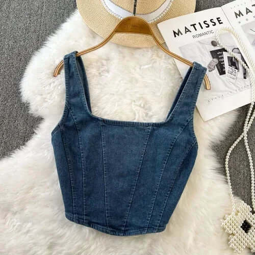 Zoey - Denim crop top with square neckline-DESTINY