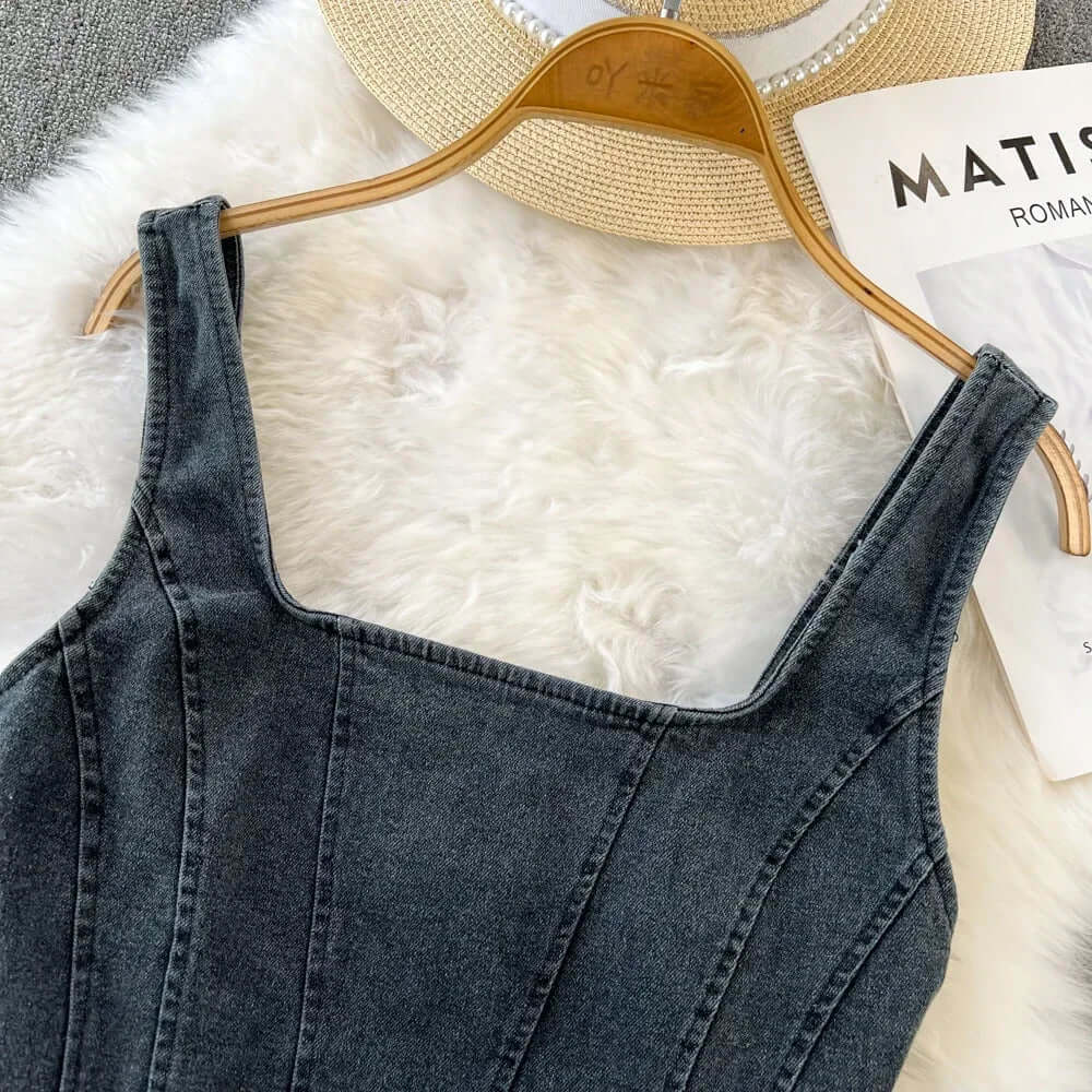 Zoey - Denim crop top with square neckline-DESTINY