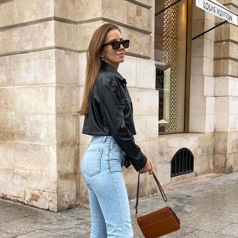 Leather Jacket With Crop Top-DESTINY